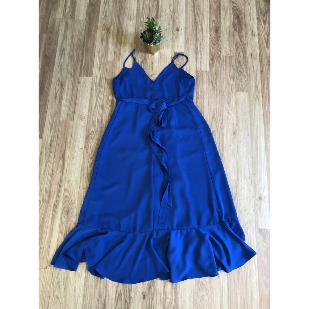 Lulus Manhattan Moment Ruffled Midi Wrap Dress Size XS Blue Straps Sleeveless - Picture 8 of 10